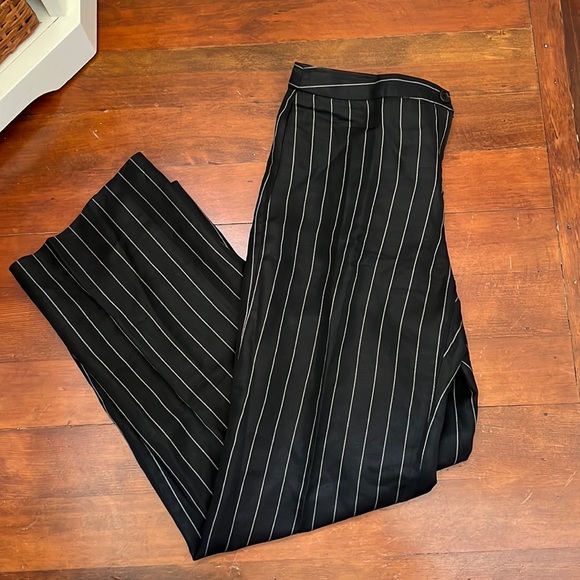 Armani Collezioni Pinstriped Linen Blend wide leg pants in black - Picture 6 of 14